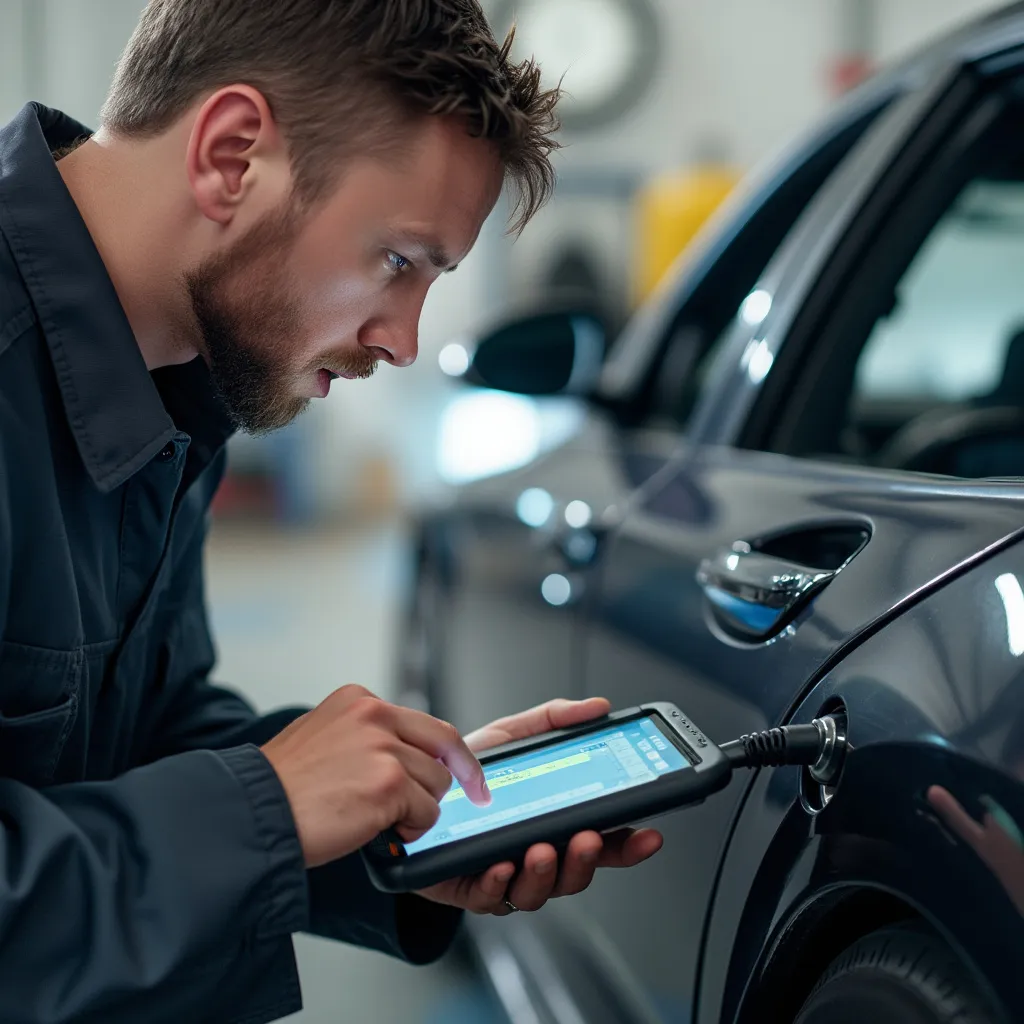 Mecánico realizando diagnóstico electrónico